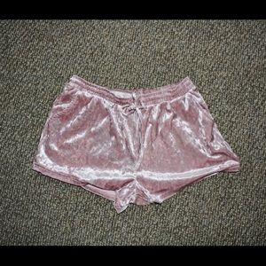 Pink crushed velvet shorts